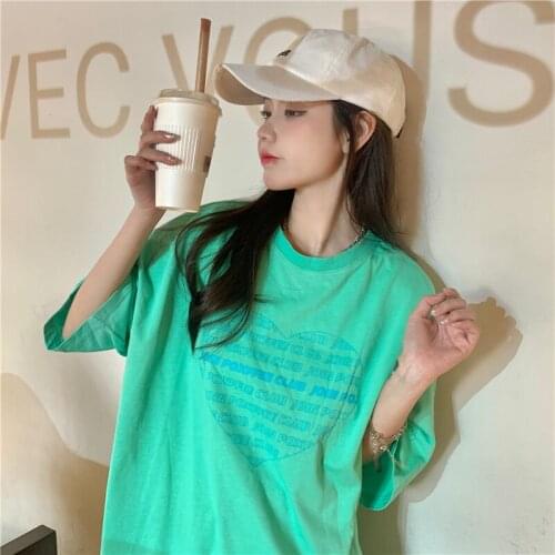 Cotton 20212 summer new casual short-sleeved T-shirt female love letter printing loose large size wild round neck