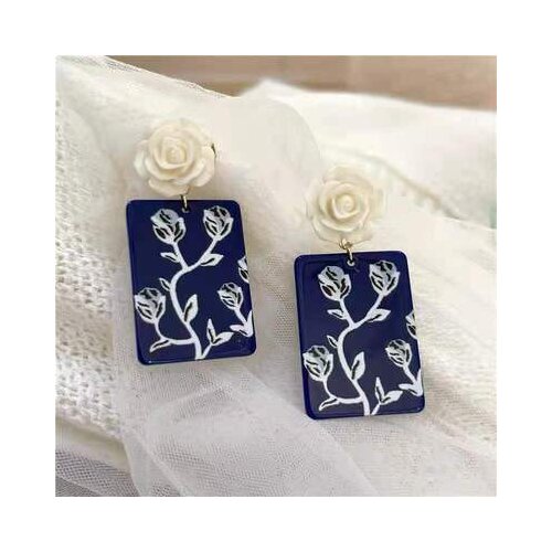 Korean Square Acrylic Resin Blue Earrings for Women Sky Sea Color Luxury Rose Drop Earrings Geometric Wood Square Jewelry