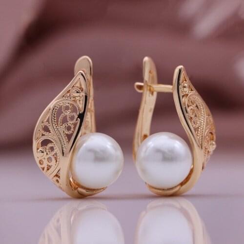 Retro Baroque Rose Gold Plated Hollow Out Carving Flowers Earrings Fashion Bohemia Women Pearl Earring Wedding Jewelry for Women