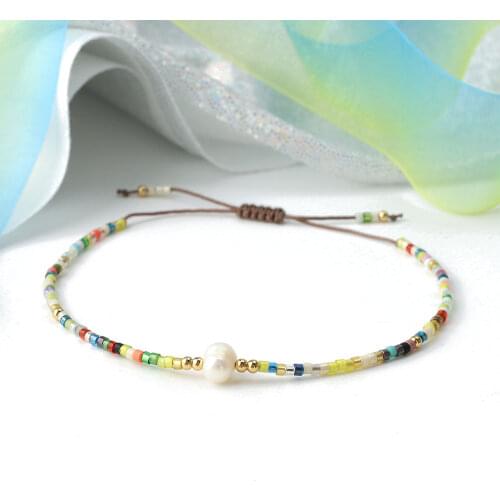 KELITCH Colorful Bracelets Seed Beaded Strand Woven Handmade Thin Rope String Cuff Bangles Boho Ethnic Jewelry Bracelets