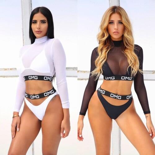 2019 Newest Hot OMG Sexy 3PCS Mesh Vest Women Bikini Set Swimwear Bathing Beachwear Swimsuit Swimming Costumes