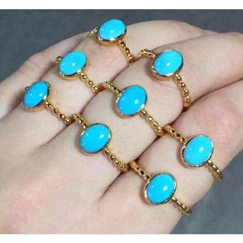 Supply 925 Sterling Silver Inlaid Natural Ore Turquoise Ring Rose Gold Female Jewelry