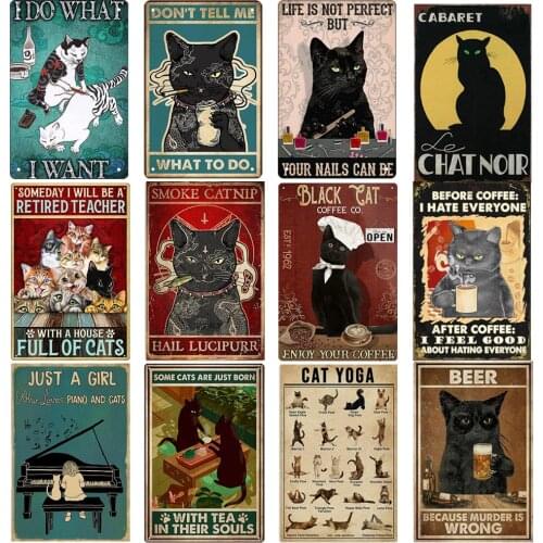 Animal Cat Vintage Metal Poster Funny Slogan Wall Plaque Home Cafe Bar Pet Shop Decoration Classic Art Metal Tin Signs 20×30cm