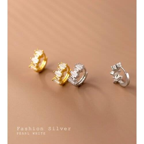 1PAIR 100% REAL. 925 Sterling SIlver Fine Jewelry Square CZ fence ear-bone Hoop Huggie Earrings C-G9293