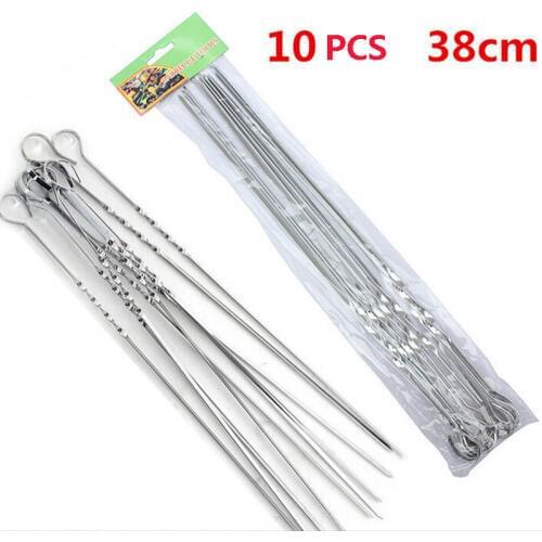10PCS Stainless Steel Barbecue Kabob Sticks BBQ Grilling Skewers Needles Pin Long Flat Cooking Stick