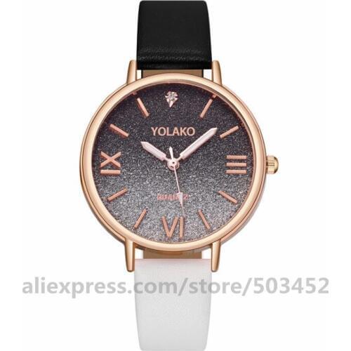 100pcs/lot YOLAKO Women Romantic Watch Leather Watch Student Gradient Color Clock Quartz Girl Bracelet Watch