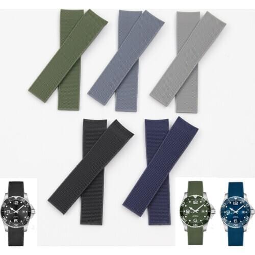 21mm New Style Waterproof Rubber watchband folding buckle for Longines watch strap logo on tools free