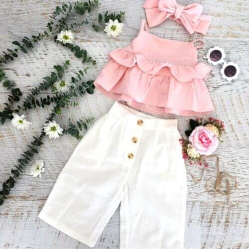 Pudcoco 1-6Y 3Pcs Toddler Kid Baby Girl Clothes Ruffle Sling Tops T-Shirt+Long Pants+Headband Outfits Set Summer Clothing
