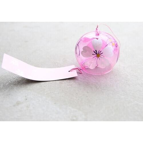 48pcs/pack 7*6.5cm Pink Series Cherry Blossom Hand Painting Glass Windchime Friend Gift Hanging Bell Home Decorative