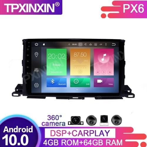 64GB PX6 Android 10 For Toyota Highlander 2013-18 Car Multimedia Player GPS Navigation Headunit Radio Audio Stereo Tape Recorder