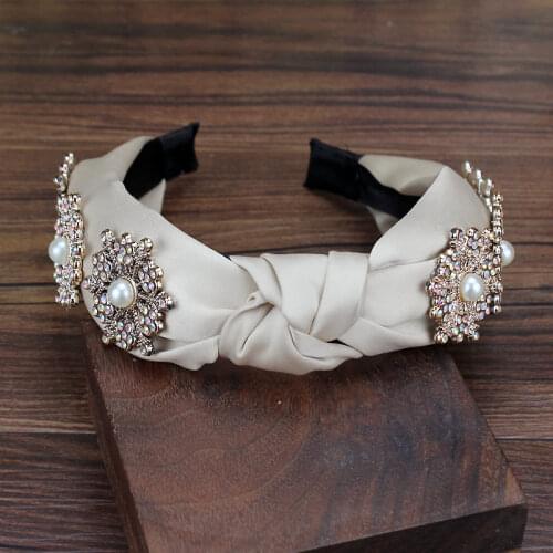 AB Crystal Beige Hairband Rhinestone Pearl Simple Headband Girls Women Fashion Hair Jewelry