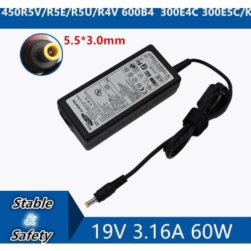 19V 3.16A 60W 5.5*3.0mm Laptop AC Adapter DC Charger Connector Port Cable For Samsung 450R5V/R5E/R5U/R4V 600B4 300E4C 300E5C/K