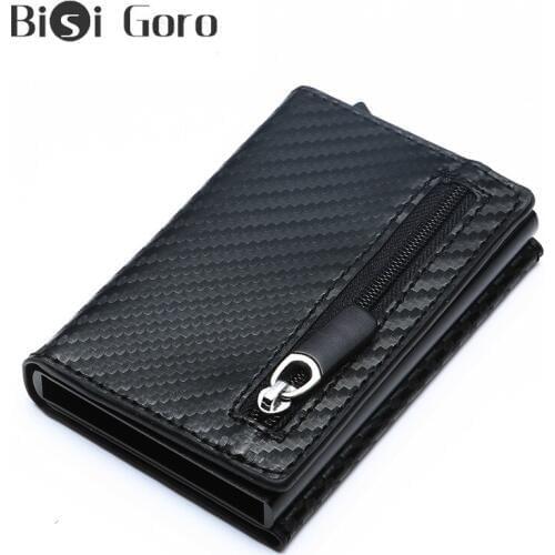 BISI GORO RFID Card Wallet Smart Card Holder Vintage PU Leather Coin Purses Magnetic Closing Card Case Casual Mini Men Wallet