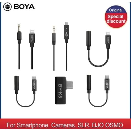 BOYA 3.5mm TRS TRRS to Lightning/Typec Apple Android phone audio cable for microphone phone extension cable