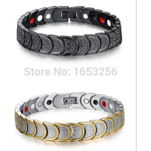 Choose Women Mens Black or gold Stainless Steel Energy Magnetic Germanium Chain Bracelet Holiday Gifts Jewelry 12mm 8.85