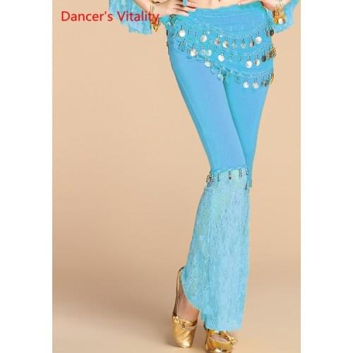 Womens Milk silk + lace Belly Dance Pants 7 Colors Workout Dance Pants For Bellydancer India Princess Sequins Belly Dance Free