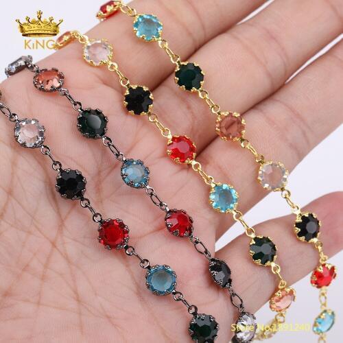 5meter 6mm Mixed-Color Glass Flower Copper Beaded Chain Findings,Rosary Chain Faceted Glass Bead Handmade Chokers Glasses Chain