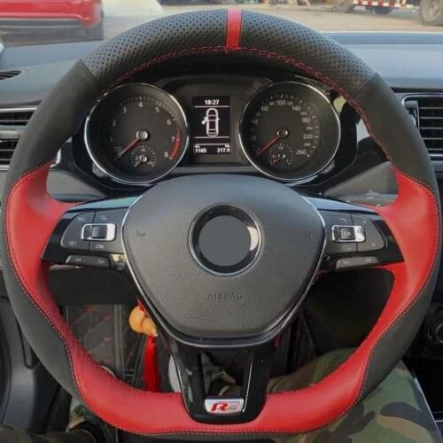 Car Steering Wheel Cover Non-slip Black Genuine Leather For Volkswagen VW Golf 7 Mk7 New Polo Passat B8 Tiguan Sharan Jetta