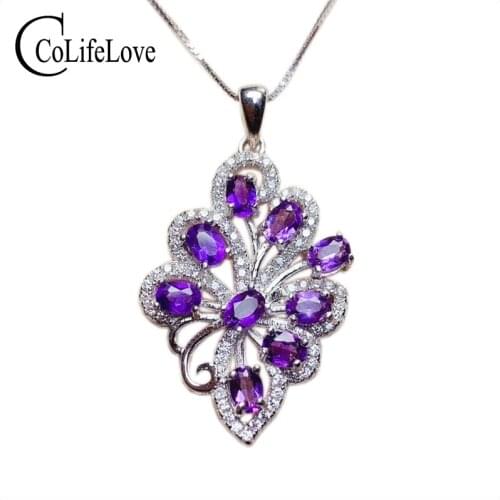 CoLife Jewelry 925 Silver Amethyst Pendant 9 Pieces 3*4mm Natural Amethyst Necklace Pendant Fashion Silver Gemstone Pendant