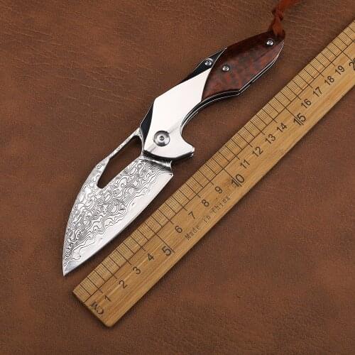 Damascus Folding Hunting Outdoor Camping Survival Snake Wood Handle Rescue EDC Tool Knife