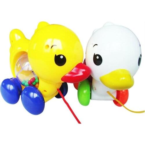 15cm Baby Hand Rattle Toy Infant Kids Cute Cartoon Animal Pull Line Duck Early Education Plastic Rattle Toys Mobile Phone Straps