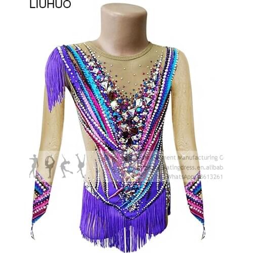 Kids Gymnastics Leotards Girls Women Elegant Ombre Ice Skating Dress Competition Performance Dance Adult Dress for Ice Skating
