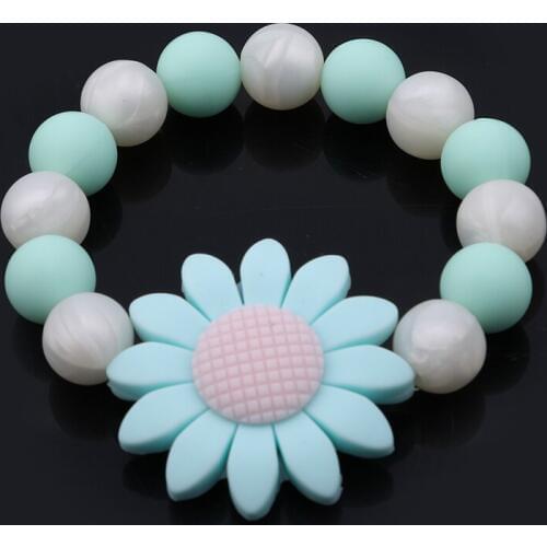 Baby Bracelet Teether Crochet Chew Flower Shaped Jewelry Teething For Baby Silicone Beads Baby Rattle Stroller Accessories Toys