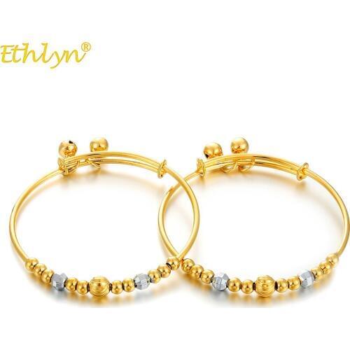 Ethlyn 2pcs/lot Adjustable African Double Gold Color Charm Baby Kids Bracelet Bells Lucky Jewelry Children Festival Gifts B135