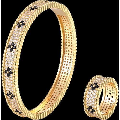Fateama Luxury beaded bangle and ring jewelry set 3A white zircon and color zircon Bracelet female fashion accessories bestgift