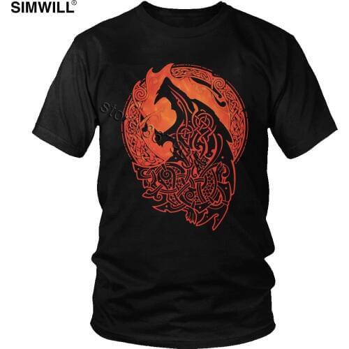 Viking Valhalla Odin Fenrir T Shirt Fashion Urban Cotton Nordic Mythology T-Shirt Men Short Sleeve Lokis Son Monstrous Wolf Tee