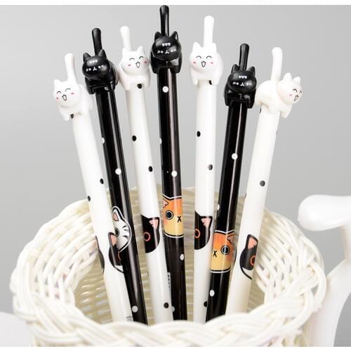 4X Cute Black White Cat Pattern Gel Pen Writing Signing Pen School Office Supply Kids Gift Stationery 0.38mm Black Ink