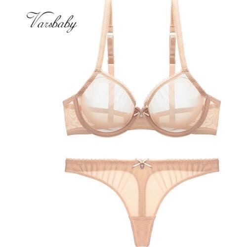 Varsbaby unlined sequined lingerie thong yarn underwear breathable sexy lace CDE bra set