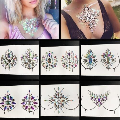 Beautiful Drop Shape Gem Nipple Temporary Flash Rhinestone Breast Washable Tattoo Sticker For Dinner Party Sharp Crystal Paste