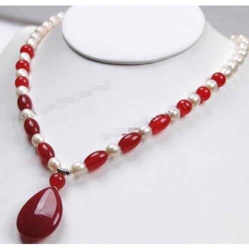 Fashion 7-8mm White Akoya Cultured Pearl/ pendant(20x30mm) Necklace 18" Factory Wholesale price Women Gift word Jewelry