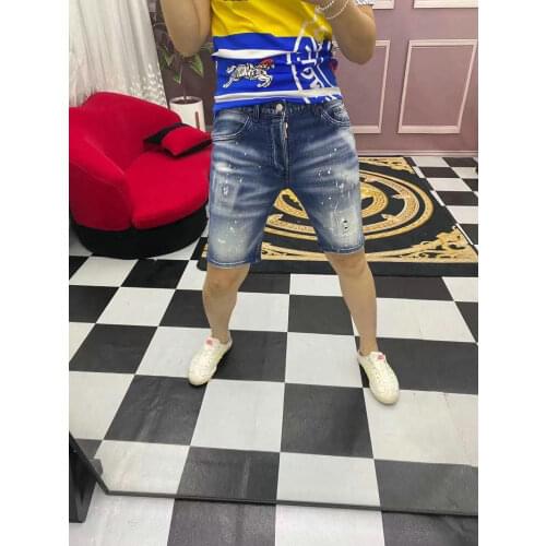 2021 Summer New Dsquared2 Mens Five-Point Jeans Fashion Slim Stretch Ink Shorts With Holes