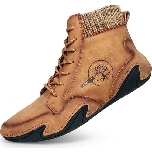 Men Winter Boots Fashion Leather Boots Men Autumn Winter Snow Casual Shoes Men Outdoor Light Ankle Antislip Warm Zapatos