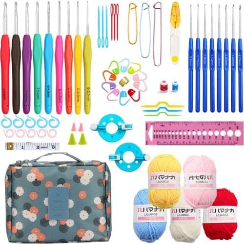 Crochet Hook Needle Set 8Pcs Blue Handle Crochet 9 Pcs Ergonomic Crochet Hooks For Knitting With A Sewing Bag