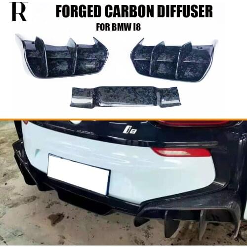 Real Forged Carbon Fiber Rear Bumper diffuser with Big Fin Side Splitter Apron for bmw I8 2014 UP