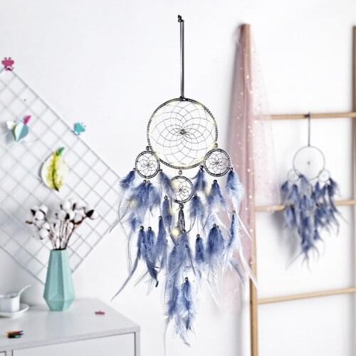 New 5 Ring Feather Pendant Silver Gray Dream Catcher Home Wall Hanging Ornaments Room Bedroom Handmade Wind Chimes Decoration