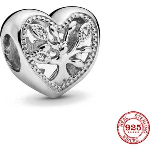 New Original Silver Color Heart Family Tree Bead Fit European Pandora Charms Bracelet Bangles Diy Jewelry P257