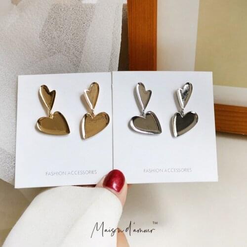 Wholesale Korean Fashion Sterling Silver 925 Heart Design Punk Vintage Gold SIlver Plating Alloy Dangle Women Earrings