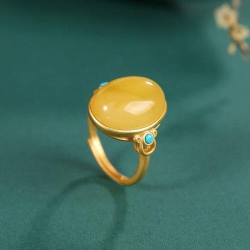 Original new natural Hetian jade turquoise opening adjustable ring Chinese style personality retro elegant ladies jewelry