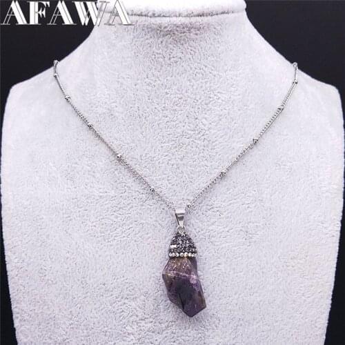Purple Crystal Stainless Steel Charm Necklace Men/Women Silver Color Necklaces Chain Jewelry acero inoxidable joyeria NZ43S04