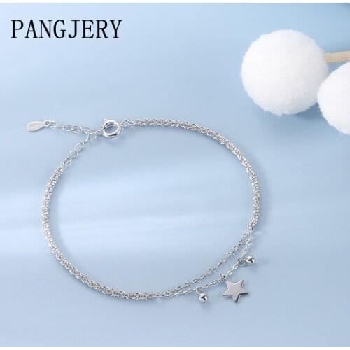 PANGJERY 925 Sterling Silver Pentagram Tassel Bracelets for Women INS Fashion Elegant Exquisite Chain Star Wedding Jewelry Gifts