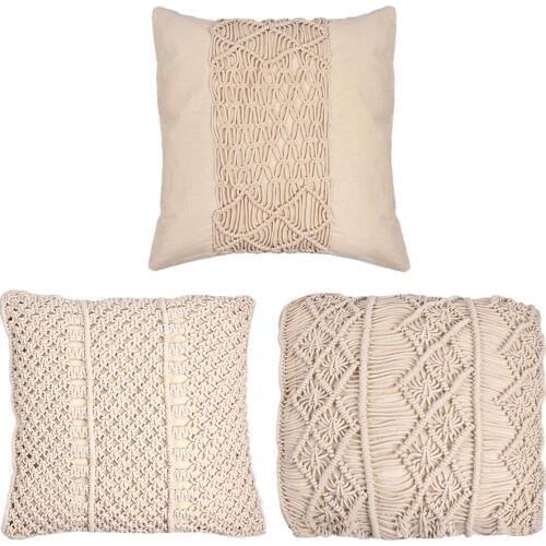 New Macrame Hand-woven Cotton Thread Pillow 100% Cotton Linen Geometry Bohemia Cushion Home Decor 45*45cm Amortiguador