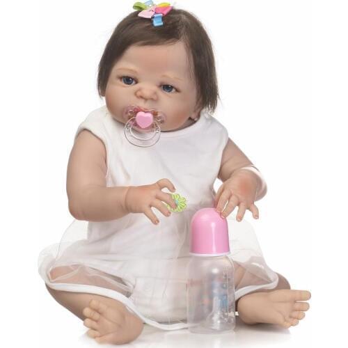 23 Inch/57cm Baby-reborn Full Silicone Body Reborn Baby Girl Dolls Bebe Reborn Children Bonecas Juguetes Brinquedos