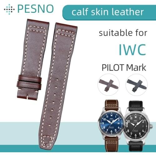 Pesno Compatible for IWC PILOTS WATCHES IW377714 IW327004 IW327010 IW327001 Cow Hide Genuine Leather Watch Band Straps