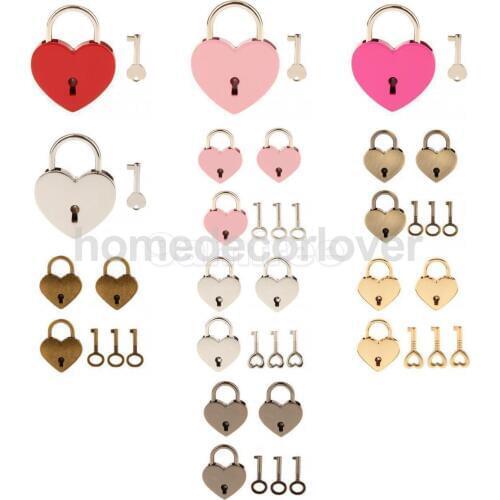 Retro Vintage Personalized Heart Shape Padlock with Key Travel Luggage Suitcase Locker Lock Set