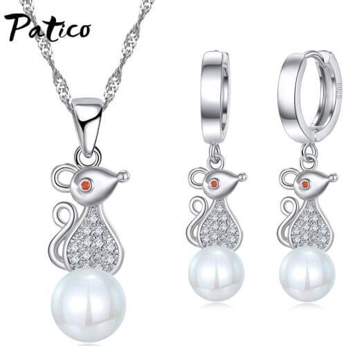 Luxury 925 Sterling Silver Jewelry Sets Cute Animal Necklaces Earrings For Women Girl Geometric Star Cubic Zirconia Pearl Gift