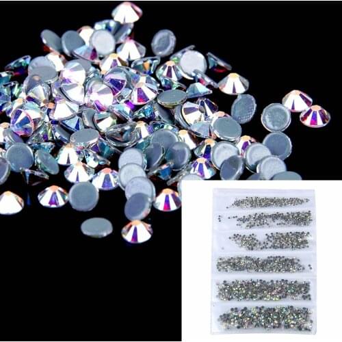 Glass Rhinestones New Mixed 6 Sizes ss3-ss10 1680PCS Nail Art Decoration Hotfix Flatback Glass Stones Shiny Gems DIY Gems Craft